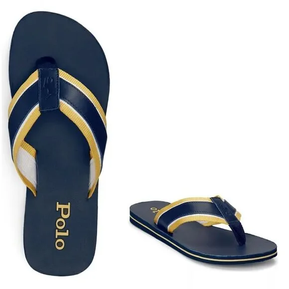 Polo by Ralph Lauren Navy and Yellow Sandals Polo Ralph Lauren | Shoes | Polo Ralph Lauren Slide Sandals  main image 2